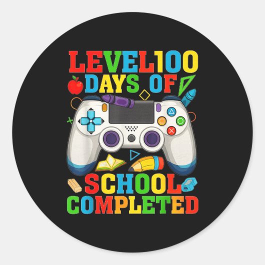 Sticker Rond Level 100 Days Of School Unlocked Boys 100th Day O (Devant)