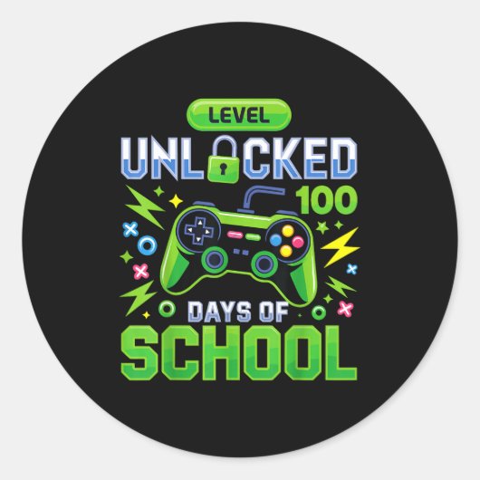 Sticker Rond Level 100 Days Of School Unlocked Funny Video Game (Devant)