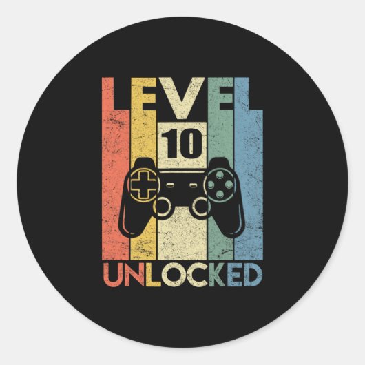 Sticker Rond Level 10 Unlocked Funny Video Gamer 10th Birthday (Devant)