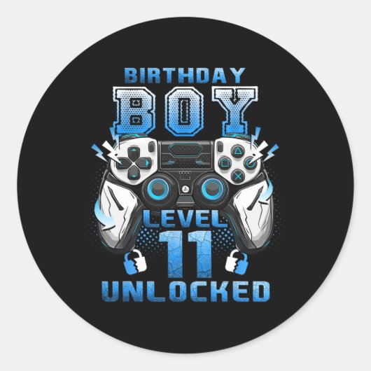 Sticker Rond Level 11 Unlocked Video Gamer 11th Birthday Boys (Devant)