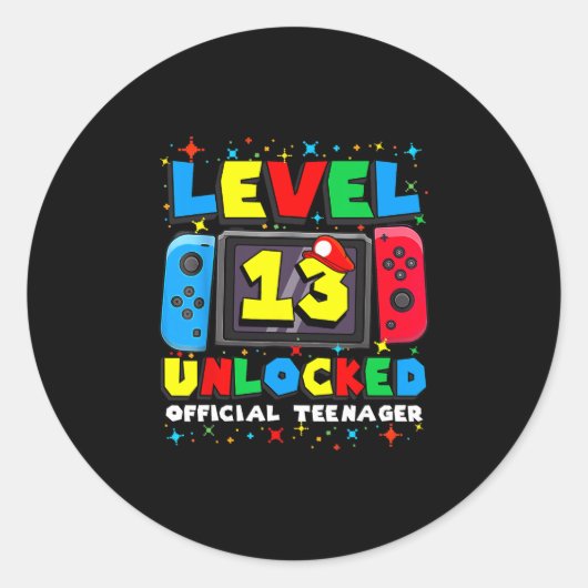 Sticker Rond Level 13 Unlocked Gamer 13th Birthday Gift Video G (Devant)