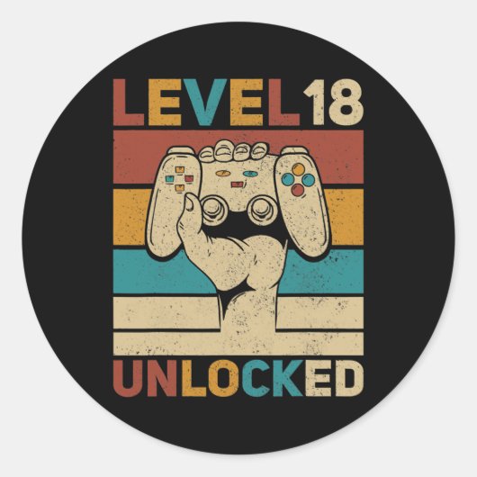 Sticker Rond Level 18 Year Old Unlocked 18th Birthday Gamer (Devant)
