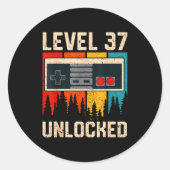 Sticker Rond Level 37 Unlocked Video Game Controller Birthday M (Devant)