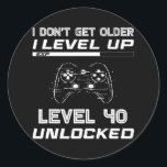 Sticker Rond Level 40 Unlocked Gamer 40th Birthday Decorations<br><div class="desc">Level 40 Unlocked Gamer 40th Birthday Decorations Party 1982 Gift. Perfect gift for your dad,  mom,  papa,  men,  women,  friend and family members on Thanksgiving Day,  Christmas Day,  Mothers Day,  Fathers Day,  4th of July,  1776 Independent day,  Veterans Day,  Halloween Day,  Patrick's Day</div>