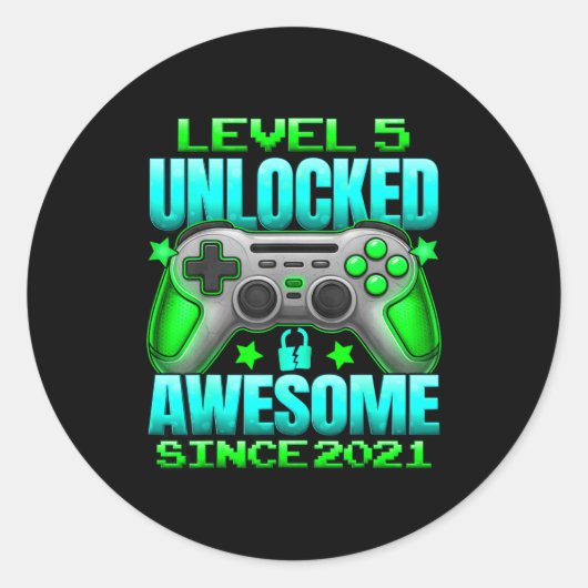 Sticker Rond Level 5 Unlocked 5 Year Old For Boys 5th Birthday (Devant)