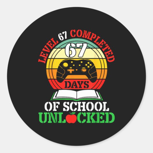 Sticker Rond Level 67 Completed Days Of School Unlocked Gamer S (Devant)