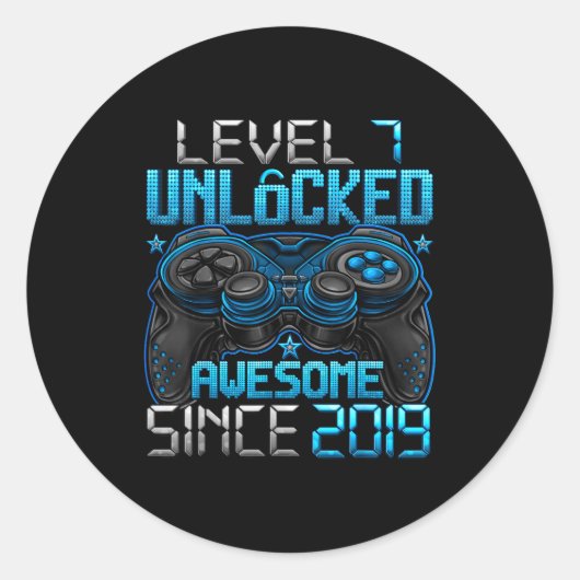 Sticker Rond Level 7 Unlocked 7 Year Old For Boys 7th Birthday  (Devant)