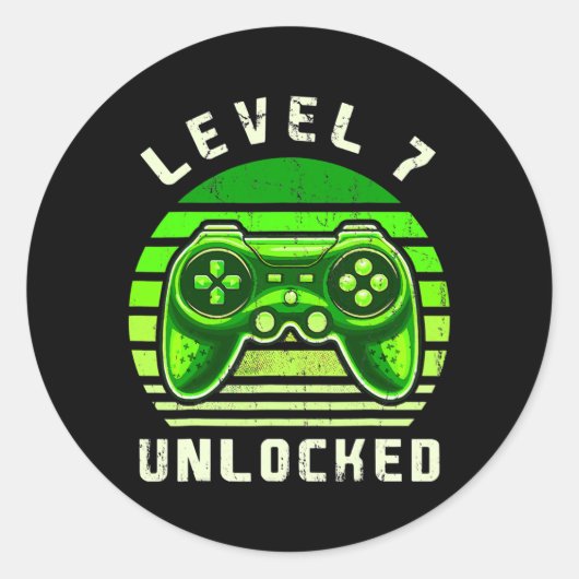 Sticker Rond Level 7 Unlocked Video Game 7th Birthday Gamer (Devant)