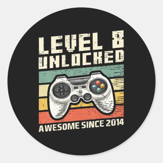Sticker Rond Level 8 Awesome 2014 Video Game 8th Birth (Devant)