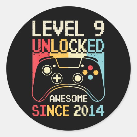 Sticker Rond Level 9 Video Game 9th Birthday Gamer Boy (Devant)