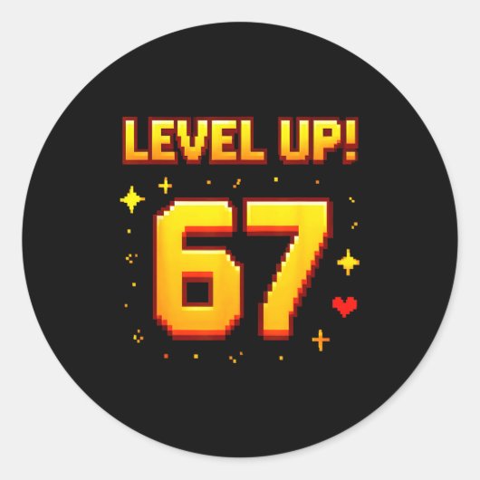 Sticker Rond Level Up 67 Funny Gaming 6 7 Meme Gen Alpha Slang  (Devant)