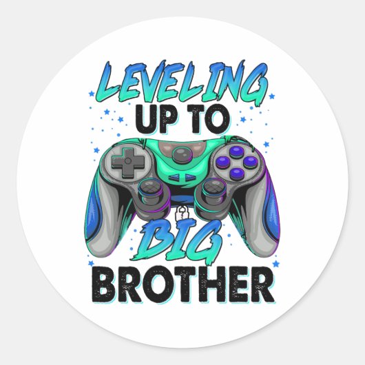 Sticker Rond Leveling Up To Big Brother Video Game Player Gamer (Devant)