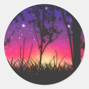 Sticker Rond Lever de la lune rose pourpre bleue de coucher du