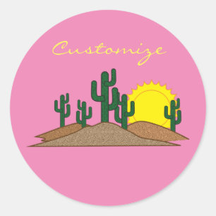 Sticker Rond Lever du soleil du désert du Saguaro Vert