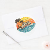 Sticker Rond Levi Retro Sunset Name Design (Enveloppe)