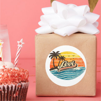 Sticker Rond Levi Retro Sunset Name Design
