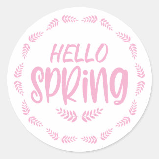 Sticker Rond Levier rose Bonjour printemps