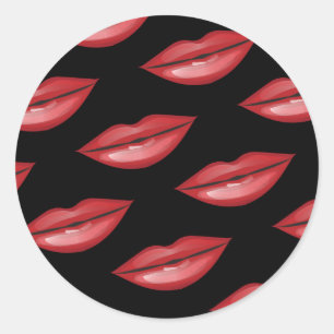 Sticker Rond Lèvres Brillantes Rouges Baiser Beauté Maquillage 