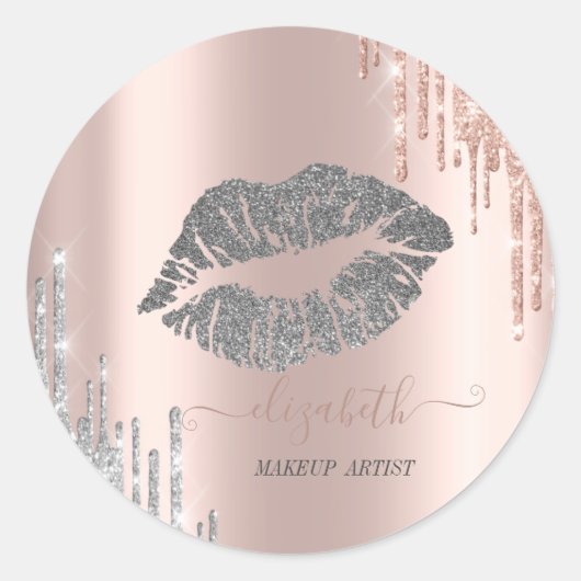 Sticker Rond Lèvres de Glitterie Moder, Rose gouttes d'argent e (Devant)