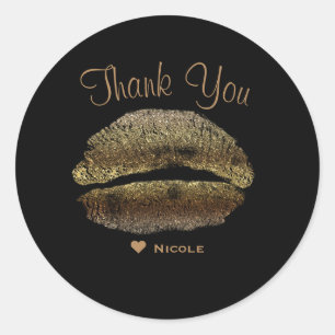 Sticker Rond Lèvres dorées Kiss Makeup Beauté Glam Chic personn
