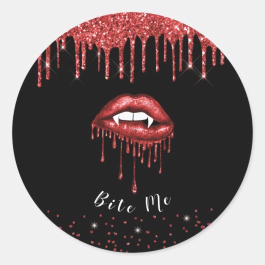 Sticker Rond Lèvres en paillettes rouges Vampire Drip Halloween (Devant)