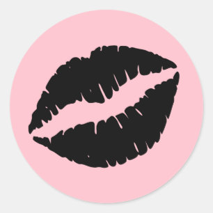 Sticker Rond Lèvres roses et noires