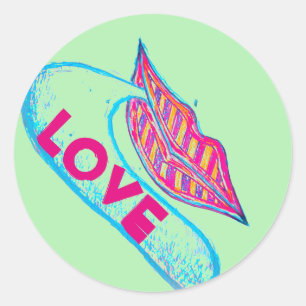 Sticker Rond Lèvres roses et un mot balon ou langue