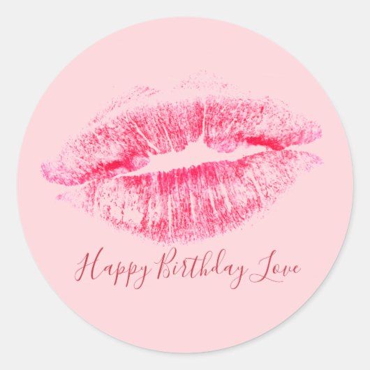 Sticker Rond Lèvres roses Luscious Joyeux Amour Anniversaire (Devant)