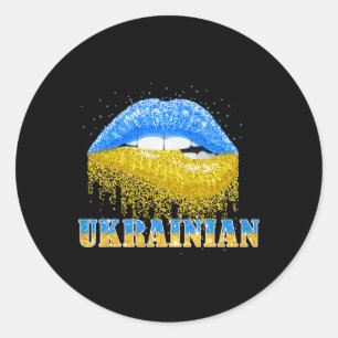 Sticker Rond Lèvres ukrainiennes Drapeau ukrainien Filles Femme