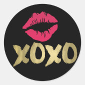 Sticker Rond Lèvres XOXO Faux Gold et Rose | Noir (Devant)