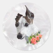 Sticker Rond Lévrier Italien et Fleurs (Devant)