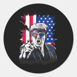 Sticker Rond L'expression faciale intense du drapeau américain