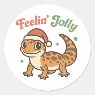 Sticker Rond Lézard gecko léopard de Noël mignon