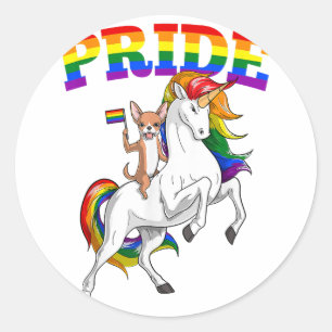 Sticker Rond LGBT Chihuahua Chien Unicorne Gay pride Rainbow LG