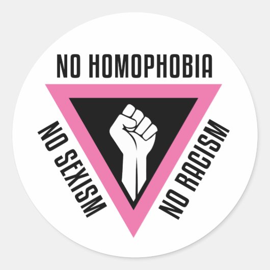 Sticker Rond LGBT - Poing levé dans le triangle rose (Devant)