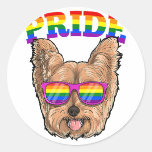 Sticker Rond LGBT Yorkshire Terrier Yorkie Chien Gay pride Rain
