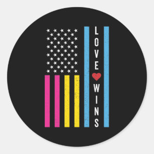 Sticker Rond LGBTQ Pansexual Pride L'amour gagne le drapeau amé