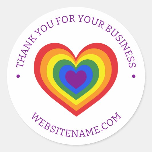 Sticker Rond LGBTQ Rainbow Heart Business Merci (Devant)