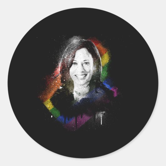 Sticker Rond LGBTQ Rainbow Kamala Harris Spray Paint Pride (Devant)