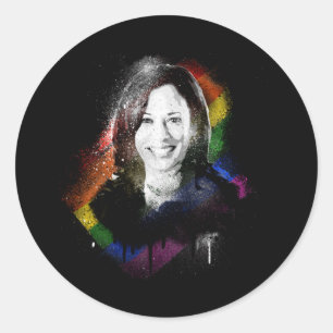 Sticker Rond LGBTQ Rainbow Kamala Harris Spray Paint Pride