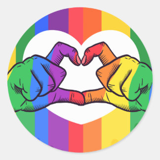 Sticker Rond LGBTQ Rainbow Pride Mains d'amour