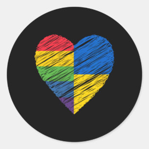 Sticker Rond Lgbtq Ukraine Gay Pride cœur pour gay et lesbienne