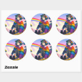 Sticker Rond LGBTQIA+ Anime Girl Lesbian Pride (Feuille)