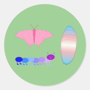 Sticker Rond LGBTQIA Transgenre Fierté Caterpillar to Butfly