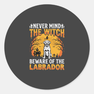 Sticker Rond L'Halloween Labrador Attention au Chien