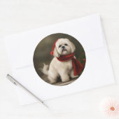 Sticker Rond Lhasa Apso dans la neige de Noël (Enveloppe)