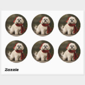 Sticker Rond Lhasa Apso dans la neige de Noël (Feuille)