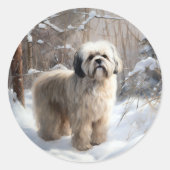 Sticker Rond Lhasa Apso Qu'il neige Noël (Devant)