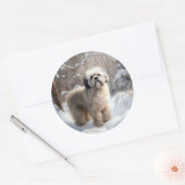 Sticker Rond Lhasa Apso Qu'il neige Noël (Enveloppe)