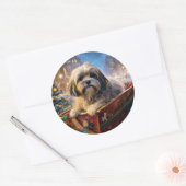 Sticker Rond Lhasa Apso Saison des Fêtes de Noël (Enveloppe)